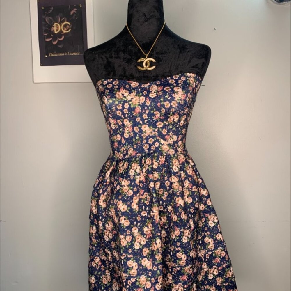 Sans Souci Blue Floral Vintage Women Dress Size M.